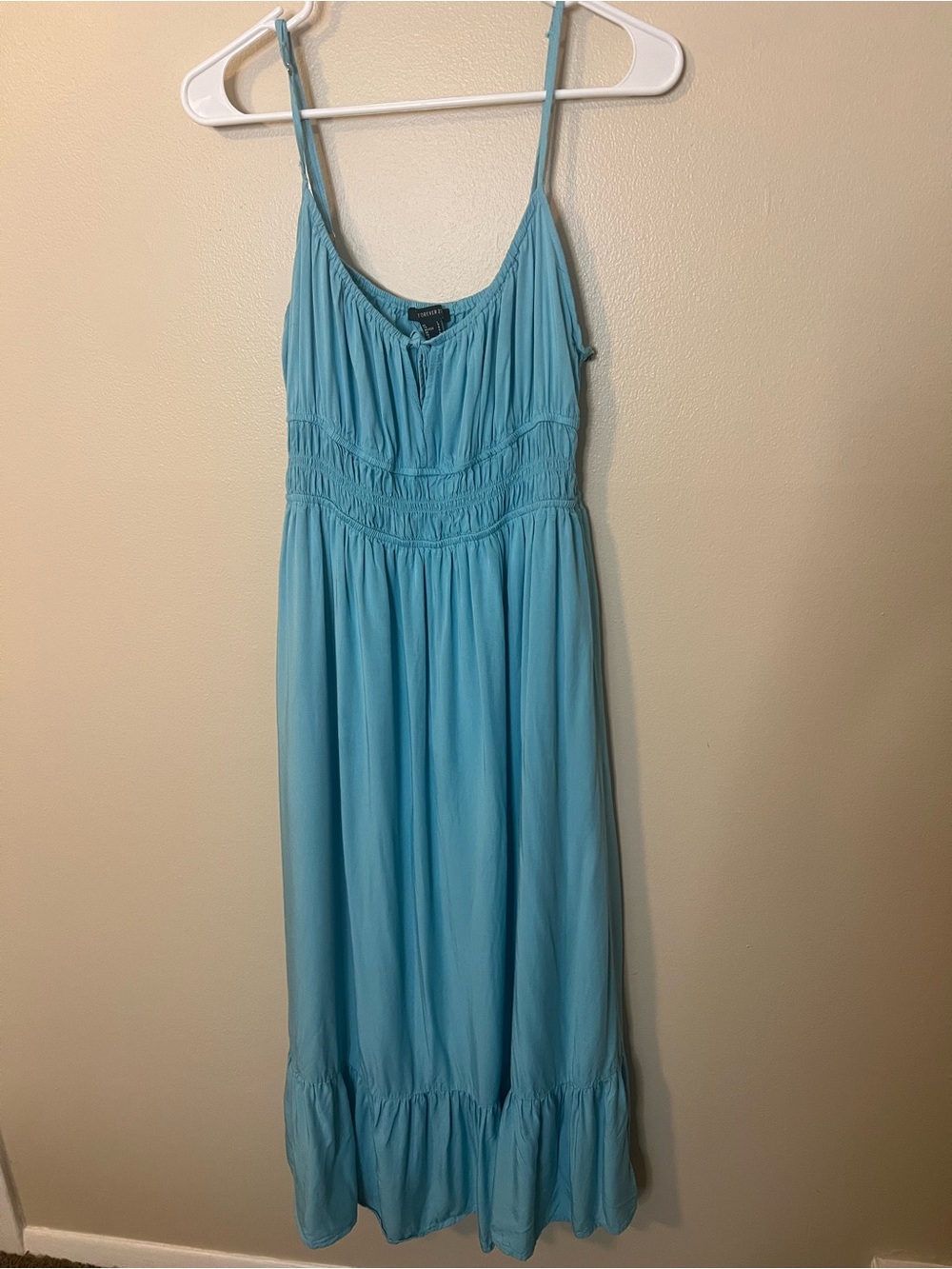 Forever 21 Light Blue Sleeveless Maxi Dress With Smocked Waist And Ruffled Hem